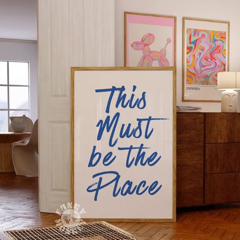 This Must Be The Place Print, Cute Bar Cart, Cart Decor, Wall Art Trendy, Bar Cart Decor, Art Cute, Blue Wall Art, Usb Stick, Dorm Room Decor