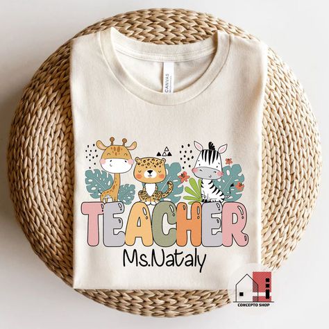 Customized Teacher Name Shirt, Cute Elementary teacher shirt, personalized for teachers team tees, Animals drawings Personalized Teacher Tee https://etsy.me/3z8FjZS #backtoschool #shortsleeve #giftforteacher #teacherteam #firstdayofschool #teachershirts #elementaryscho Third Grade Teacher, Teacher Team, Second Grade Teacher, First Grade Teachers, Kindergarten Teacher, Teacher Tees, Teacher Name, Elementary Teacher, Teacher Tshirts