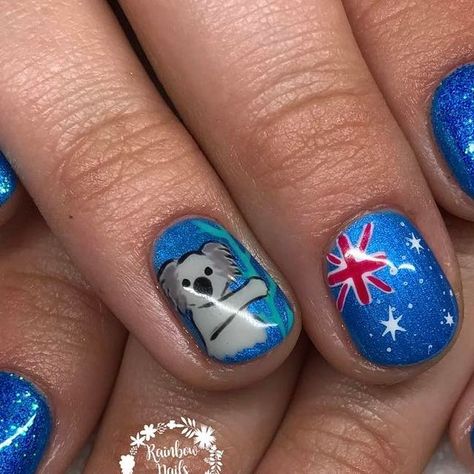 🌈 𝗥𝗮𝗶𝗻𝗯𝗼𝘄 𝗡𝗮𝗶𝗹𝘀 𝗣𝗹𝘆𝗺𝗼𝘂𝘁𝗵 💅🏼 on Instagram: "Can you guess we're these nails are going?? 🇦🇺🦈☀🐨...to Australia for 3 months! All hand painted with @magpie_beauty bluebell glitter 💙#rainbownails #rainbownailsbysophie #nailstudio #plymouthnails #magpieglitter #magpiebeauty #nails #nailartist #nailtech #gelpolish #nailart #freehandnailart #instanails #showscratch #scratchstars17 #scratchstarsfinalist @scratchmagazine #australianails #australianailart #australia #handpainted Koala Nails, Nails Australia, Santa Nails, Rainbow Nails, Nail Studio, Magpie, Nail Artist, Nail Tech, Plymouth