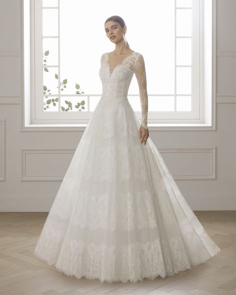 Wedding Dress out of Aire Barcelona (ENZO), silhouette a-line, neckline v-neck, floor, long sleeve Wtoo Wedding Dress, Beaded Lace Wedding Dress, Wedding Dresses Images, Barcelona Wedding, For Wedding Dresses, Gown Photos, Wedding Dress Pictures, Wedding Dresses Photos, Couture Wedding