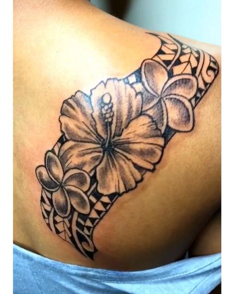 The Tattoo Guru 👳🏽‍♂️’s Instagram post: “‘ ‘ #hawaiian flowers - with #Handdrawn #Tribal done for Her first Tattoo !!!! ...Done on @jasmine._star SHE SAT THRU THE WHOLE DRAWING &…” Puerto Rican Flower Tattoo, Tattoos Polynesian, Hawaiian Tattoos, Polynesian Tattoos Women, Jasmine Star, Elbow Tattoos, Hawaiian Tattoo, Shoulder Tattoos, Shoulder Tattoos For Women