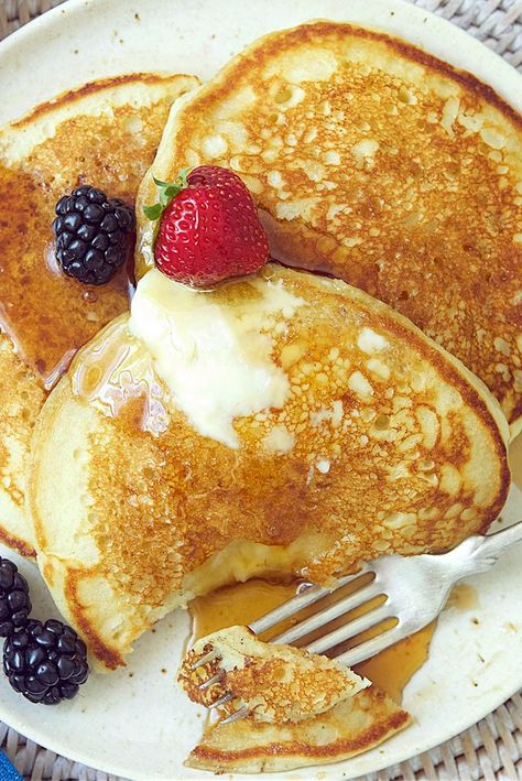 Light Fluffy Pancakes, Mythical Kitchen, Buttermilk Pancakes Recipe, Flax Meal, Pancake Recipe Buttermilk, King Food, King Arthur Flour, Buttermilk Pancakes, Fluffy Pancakes