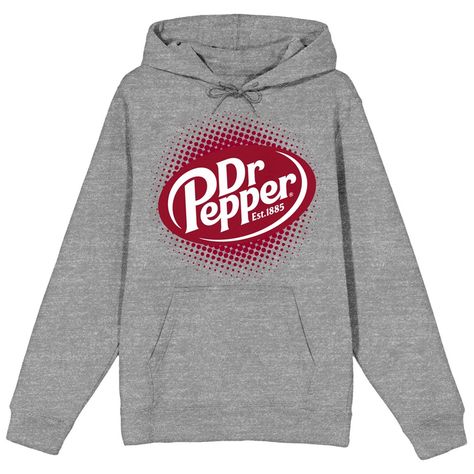 Kick back and relax with a glass of soda and this Dr Pepper sweatshirt. The hoodie features an image of the Dr Pepper logo with a blurred background to mimic the soda's fizzy taste. The sweatshirt comes in gray heather with an adjustable hood and a large pouch pocket. Dr Pepper fans will love this comfy and cozy hoodie. Dr Pepper Logo, Cute Nike Shoes, Large Pouch, Cozy Hoodie, Dr Pepper, Blurred Background, Crew Neck Tee, Pocket Pouch, Hooded Sweatshirts