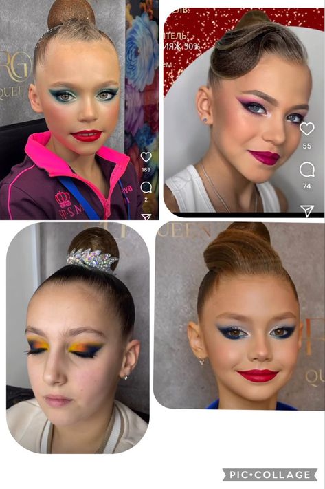 Gymnastics Competition Makeup, Recital Makeup For Kids, Dance Makeup Competition, Stage Makeup Dance, Gymnastics Makeup, Recital Makeup, Dance Competition Makeup, Glitter Face Makeup, Ballet Makeup