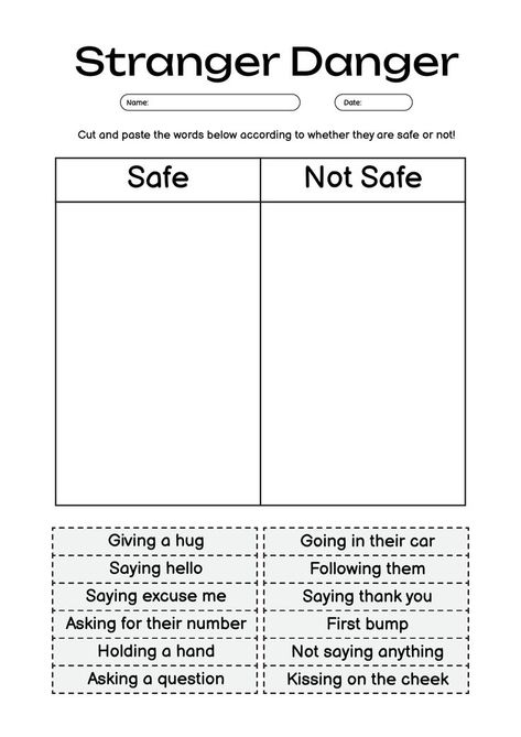 Teach your kids about stranger danger with these printable worksheets, featuring important safety lessons. Keep your children safe by engaging them in fun and educational activities to help them understand the risks of interacting with strangers. Help your kids stay safe with these valuable resources. #ChildSafety #StrangerDanger #ParentingTips #strangerdangerprintable Stranger Danger Preschool Activities, Stranger Danger Preschool, Stranger Danger Lessons, Stranger Danger Activities, Safety Lesson Plans, Child Rights, Printable Worksheets For Kids, School Nursing, English Short Stories