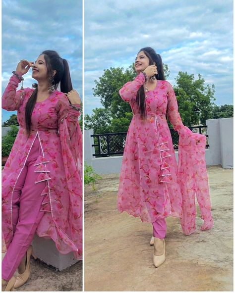 Organza Ideas, Stitching Styles, Cotton Anarkali Suits, Frock Suit, Organza Dresses, Beautiful Frocks, Simple Kurti, Party Wear Gowns, Cotton Anarkali