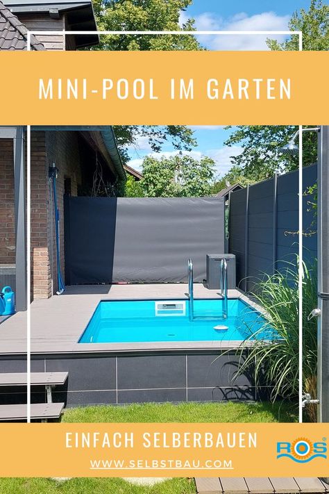 Zu sehen ist ein kleiner Pool, der an eine Terrasse angrenzt und zum Baden einlädt. Der Pool wurde vom Besitzter selbst gebaut mit dem Selbstbau-System von Roos. Pool Diy, Mini Pool, Diy Pool, Sun Lounger, Eden, Outdoor Furniture, Pool, Outdoor Decor, Pins