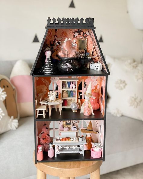 Happy First day of October! So excited to share the outcome of this @michaelsstores DIY Halloween house! I decided to dedicate each floor… | Instagram Happy First Day Of October, First Day Of October, Dollhouse Collection, Dollhouse Design, Mini Doll House, Halloween Miniatures, Dollhouse Miniatures Diy, Cardboard House, Peg Doll