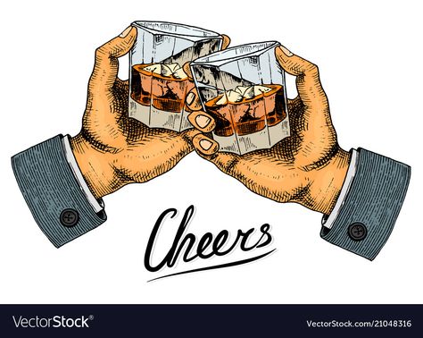 Whiskey Illustration, Cheers Illustration, Alcohol Illustration, Cheer Clipart, Vintage Alcohol, Whiskey Shirt, Bottle Drawing, Strong Drinks, Beer Art