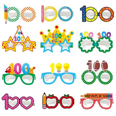 PRICES MAY VARY. 36 PCS 100 DAYS OF SCHOOL GLASSES: You will get 36pcs of 100th day of school glasses in 12 styles. Various 100 days of school paper glasses in different colors and styles will meet kids’ favorites DURABLE AND REUSABLE: These 100 days of school paper glasses are made of thick cardboard with colorful and bright printing, durable and reusable. The paper glasses are lightweight so they won’t weigh on kids’ ears. Besides, we also printed indentations on the glasses to make them easy 100 Days Of School Glasses, School Glasses, 100 Días De Clases, Paper Glasses, Graduation Photo Booth Props, Graduation Photo Booth, 100 Day Celebration, Kids Fall Crafts, Christmas Photo Booth