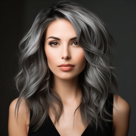 54 Stunning Silver Hair Color Ideas for This Year Gray Blending For Black Hair, Grey Toned Hair, Steel Grey Hair, Smokey Grey Hair, Grey Hair Blending Ideas, Blending Greys Into Brown Hair, Smokey Ash Blonde, White Silver Hair, Brighten Gray Hair