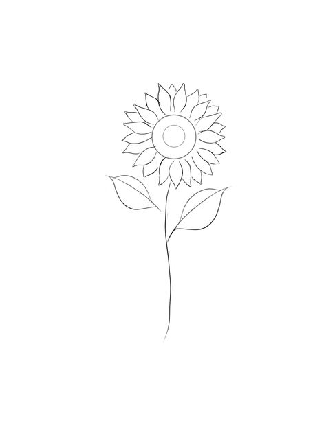 Black And White Sunflower Tattoo Simple, Sunflower Line Drawing Simple, Outline Sunflower Tattoo, Easy Sunflower Tattoo, Sunflower Illustration Simple, Simple Sunflower Tattoo Outline, Sunflower Minimalist Tattoo, Sunflower Outline Tattoo, Minimal Sunflower Tattoo