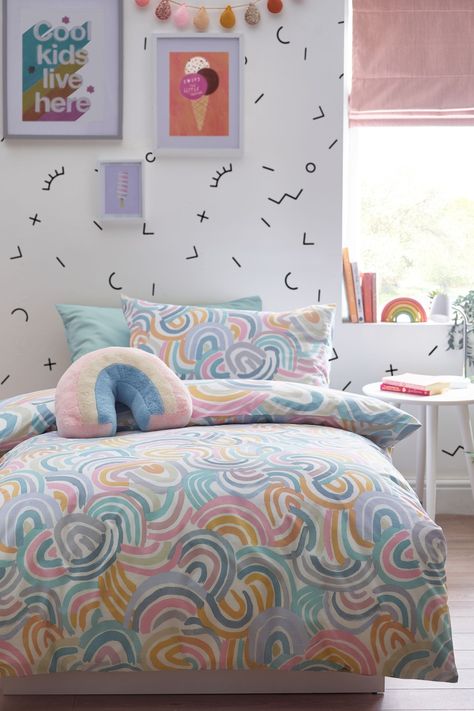 Get them set for bedtime and snuggled up in our cosy duvet cover and pillowcase set. Made in a practical polyester/cotton blend it is designed to be fast-drying and require minimal ironing. In a range of fun designs and prints. Machine washable. Duvet Cover and Pillowcase:52% Recycled polyester,48% Cotton Teal Girls Room, Navy Blue Duvet Cover, Funky Bedroom, Teal Bedding, Rainbow Bedding, Teal Bedroom, Blue Duvet, Kids Bedding Sets, Blue Duvet Cover