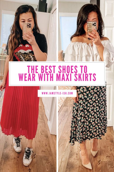 How To Dress Up A Maxi Skirt, Shoes With Skirts Winter, Maxi Skirt For Short Women, Shoes For Long Dresses Casual, Flats With Maxi Dress, Shoes To Wear With Maxi Dress In Winter, Shoes For Maxi Skirt, Tops To Wear With Maxi Skirts, What Shoes To Wear With Skirts