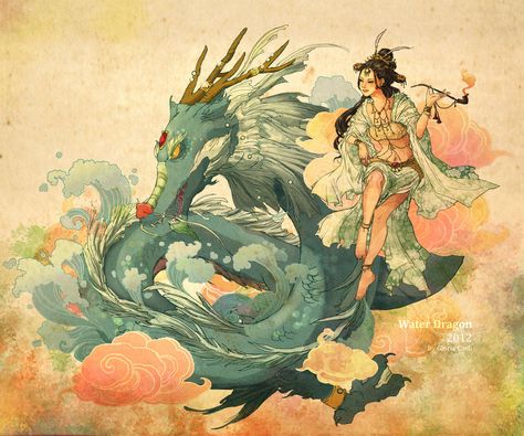 Chinese New Year 2012 Illustration  by Gloria Caeli  http://feng-gao-long.deviantart.com Eastern Dragon, Japanese Water, Dragon's Lair, Carpe Koi, Water Dragon, Imaginary Friend, Dragon Drawing, Human Design, Chinese Dragon