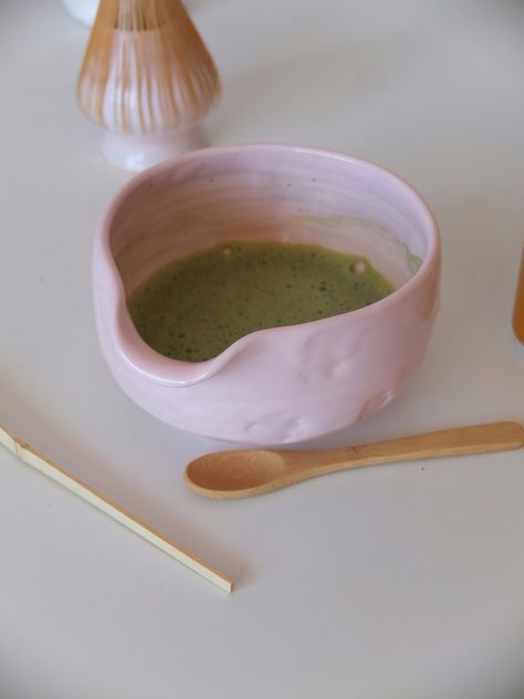 Matcha, tea, tea bowl, matcha bowl, morning, coffee, drinks, aesthetic, room decor, kitchen decor, pastels, pink, ceramics, pottery, ceramic bowl for matcha Matcha Bowl Aesthetic, Matcha Bowl With Spout, Matcha Bowl Ceramics Handmade, Matcha Bowl Pottery, Ceramic Matcha Bowl, Matcha Pottery, Matcha Bowl Ceramics, Handmade Ceramic Mug, Matcha Station