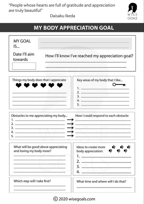 Body Image Worksheet, Body Image Activities, Counselling Worksheets, Therapy Goals, Counseling Worksheets, Self Care Worksheets, Goal Charts, Mental Health Activities, Goals Worksheet