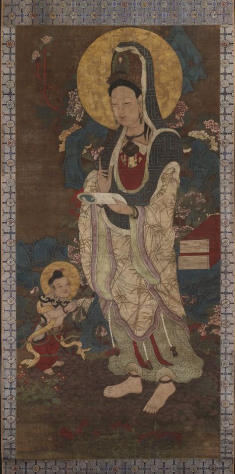 Bodhisattva Guanyin, Painting Buddha, Guanyin Bodhisattva, Chinese Buddhism, Chinese Scroll, Ancient Paintings, Buddha Painting, Buddha Art, Buddhist Art