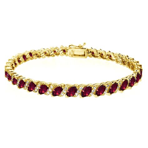 PRICES MAY VARY. FEATURE - Elegant and chic, this stunning tennis bracelet for women features 6x3mm marquise-cut synthetic ruby gemstones with white topaz accents for an extra dazzle. CRAFTED - The bracelet is crafted of fine yellow gold flashed sterling silver, and is nickel & tarnish free. It is secured with a box and safety latch. CARE - Keep from water cosmetics & chemical product. Clean with microfiber cloth. PACKAGING - Jewelry packaged ready for gifting. ABOUT – Our jewelry collection is Bracelet Tennis, Birthstone Bracelets, Bracelet For Women, Jewelry Packaging, Polish Jewelry, Tennis Bracelet, White Topaz, Gemstone Bracelet, Birthstone Jewelry