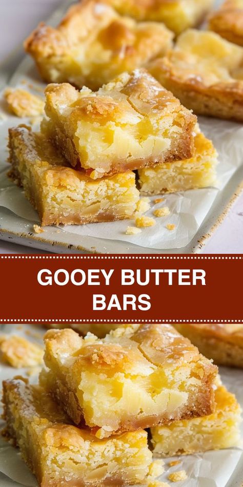 Discover the perfect blend of buttery goodness and creamy sweetness with our Gooey Butter Bars recipe! Easy to make and utterly delicious, these bars are sure to impress. Oort Gooey Butter Bars, Velvety Cream Cheese Gooey Bars, Ooey Gooey Lemon Bars, Chest Bars Dessert, Chess Bars Recipe Gooey Butter Cake, Goodie Bars Recipe, Lemon Gooey Bars, Obey Gooey Bars, Poet Gooey Bars