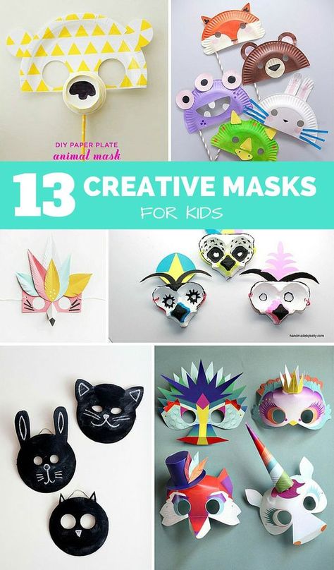 13 Creative DIY Masks for Kids. Fun for pretend play or easy Halloween costumes! Diy Masks For Kids, Creative Masks, Diy Masks, Masks For Kids, Hama Perler, Diy And Crafts Sewing, Easy Halloween Costumes, Diy Mask, Fun Diy Crafts