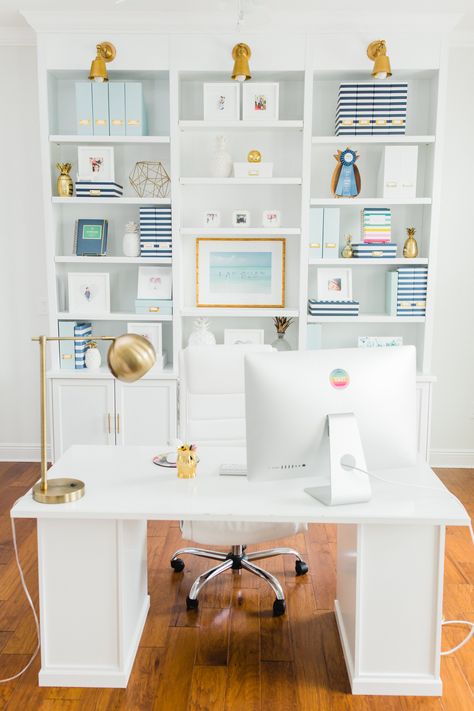 "We worked with our builder to remove a wall between the dining room and office (from our plans) to create a large office for me to be able to run my company from home. It's one of my favorite spaces in our house." Bright Office, Office Paint Colors, Simplified Planner, Emily Ley, Office Paint, Declutter Your Life, Clearing Clutter, Declutter Your Home, Trash Bag