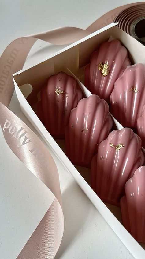 Madeleines Aesthetic, Luxury Dessert Aesthetic, Valentines Chocolates Aesthetic, Pretty Desserts Aesthetic, Chocolate Truffles Aesthetic, Chocolate Covered Madeleines, Pink Madeleines, Expensive Chocolate Aesthetic, Fancy Box Of Chocolates