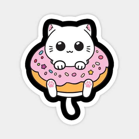 Cartoon Cats Donut Cute Cat Donut -- Choose from our vast selection of magnets to match with your desired size to make the perfect custom magnet. Pick your favorite: Movies, TV Shows, Art, and so much more! Available in two sizes. Perfect to decorate your fridge, locker, or any magnetic surface with. Cat Donut, Donut Sticker, Donut Cat, Cartoon Cats, Small Magnets, Cartoon Cat, Custom Magnets, Hard Hats, Car Windows