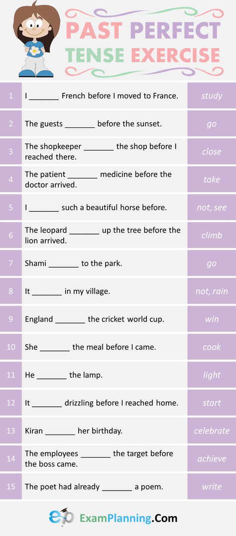 Past Perfect Tense Exercises Past Perfect Tense Worksheets, Past Perfect Worksheets, Regular Past Tense Worksheet, Past Perfect Tense Exercises, Past Progressive Tense, Preposition Pictures, Past Perfect Tense, Past Simple And Past Continuous Exercise, Perfect Verb Tense