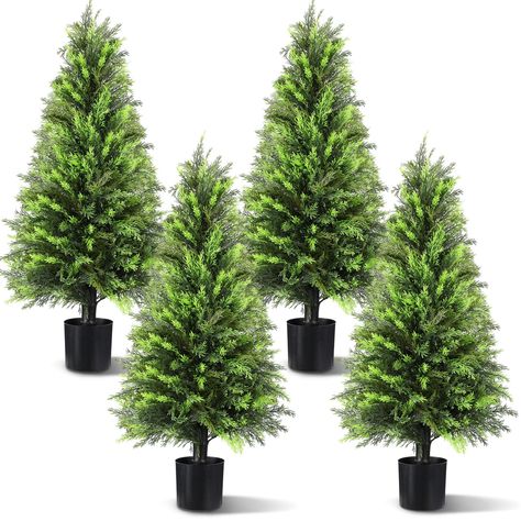 PRICES MAY VARY. Durable and UV Resistant: the 3ft artificial topiary trees outdoor made of quality plastic are UV resistant, which feature a blend of tender and dark green colors, truly imitating the real plants; The artificial trees with UV protection and exquisite craftsmanship, are durable Easy to Care: you will get 4 pieces artificial outdoor trees for porch requiring minimal care and requiring no watering, just an occasional wipe with a damp cloth to keep them fresh and vibrant, which are