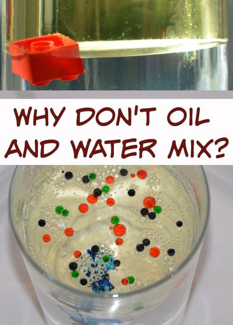 Science Questions for kids - why don't oil and water mix? #biology #scienceexperiments #scienceforkids #kids #learning Water Filter Science Project, Water Filter Experiment, Science Questions For Kids, Oil And Water Experiment, Water Science Experiments, Kitchen Science Experiments, Questions For Kids, Stem Experiments, Pirate Style