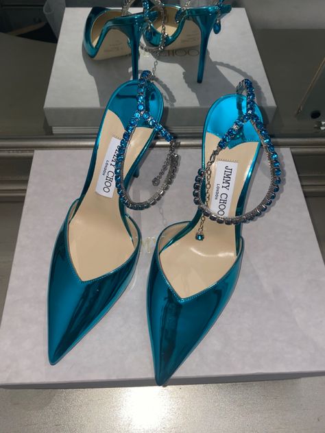 #jimmychoo #heels #shoes Jimmy Choo Cinderella, Luxury Heels Jimmy Choo, Luxury High Heels Jimmy Choo, Jimmy Choo Velvet Heels, Blue Jimmy Choo Heels, Elegant Shoes Heels, Sparkly Shoes, Fashion Shoes Heels, Shoes World