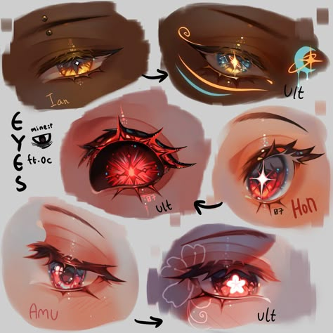 Menacing Eyes Drawing, How To Shade Eyes Drawing, Eyes References Drawing, Oc With Many Eyes, How To Draw Elements, Eye Color Ideas For Oc, Eye Drawing Colorful, Pupil Drawing Tutorial, How To Draw Beautiful Eyes