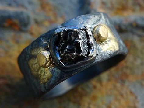 Amazon.com: bold meteorite ring mens gold nugget ring, viking meteorite ring, unique wedding band men, organic stone wedding ring mens pinkie ring: Handmade Ring Mens Gold, Labradorite Ring Silver, Gold Nugget Ring, Wedding Band Men, Gem Engagement Rings, Pinkie Ring, How To Clean Gold, Stone Wedding Ring, Mens Wedding Bands Unique