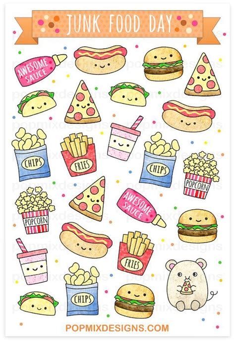 210 Idées De Sketchnotes | Griffonnages, Dessins Faciles Junk Food Stickers, Doodles Kawaii, Griffonnages Kawaii, Doodles Bonitos, Food Junk, Seni Pastel, Sticker Printable, Food Doodles, 귀여운 음식 그림