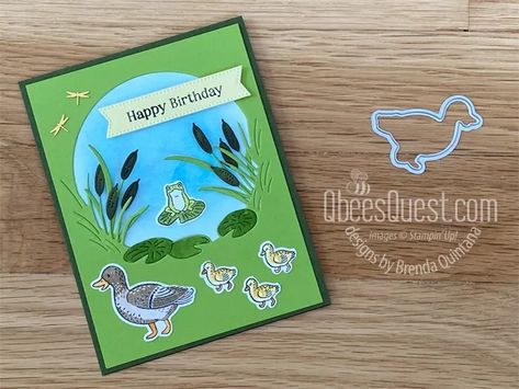 Charming Duck Pond Birthday Card Cute Birthday Card, Duck Pond, Action Cards, Cute Birthday Cards, Summer Cards, Cute Birthday, Lily Pond, Stamping Ideas, Fancy Folds