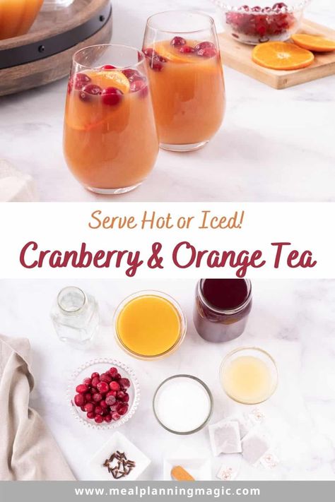 Hot Cranberry Tea, Hot Cranberry Drink, Cranberry Tea Recipe, Hot Cranberry Tea Recipe, Christmas Tea Recipe, Cranberry Orange Tea, Homemade Lemonade Concentrate, Cold Tea Recipes, Orange Peel Tea