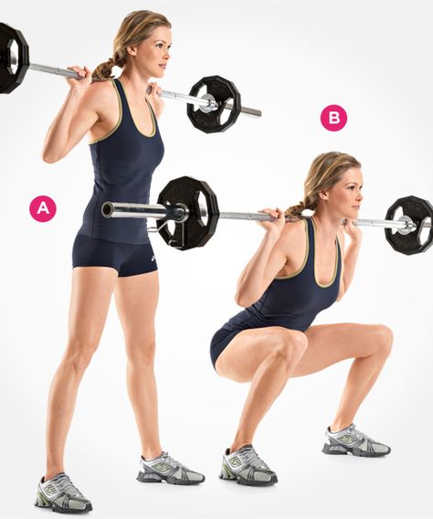 7 Types of Squats You Should Be Doing | Women's Health Magazine Types Of Squats, Squat Variations, Barbell Squat, Womens Health Magazine, Yoga Postures, Health Magazine, Legs Day, Get In Shape, Womens Health