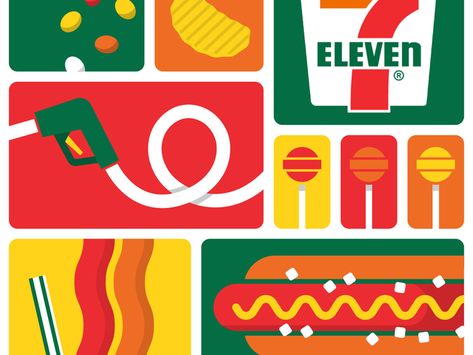 Convenience Store Doodles 7/11 Store, Convenience Store Illustration, Convenience Store Design, 7 11 Party, Chips Illustration, Store Poster, Convenient Store, Food Logo Design Inspiration, Creative Drawings