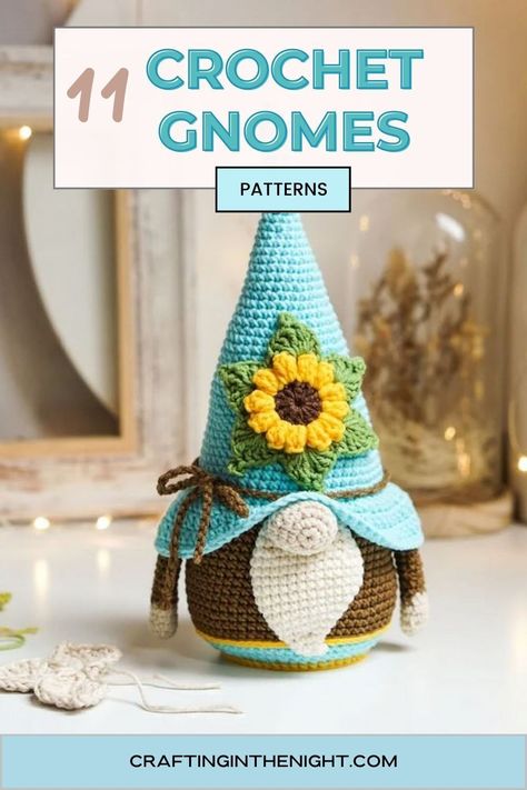 Gnomes are funny, imaginative creatures. We know them for their charm and whimsical air.  You’ll feel great crafting charming, gnome-inspired home decor and gifts for your friends and family. Gnome crochet patterns will inspire your creativity and take you to a place of fantasy. Here are eleven adorable gnome patterns to try for your next crocheting project. #printable #diy #small #crochet #craftinginthenight Free Crochet Holiday Patterns, Nurse Gnome Crochet Pattern, Small Gnome Crochet Pattern, Small Crochet Gnome Pattern Free, Crochet Summer Gnome, Mini Gnome Crochet Pattern Free, Large Crochet Gnomes Free Pattern, Crochet Fall Gnomes Free Pattern, Free Printable Gnome Patterns