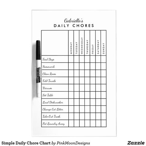 Simple Daily Chore Chart Dry-Erase Board Chores Board, Whiteboard Chore Chart, Weekly Chore List, Chore Chart Ideas, Daily Chore Chart, Chores Chart, Daily Chore Charts, Chore Board, Kids Routine