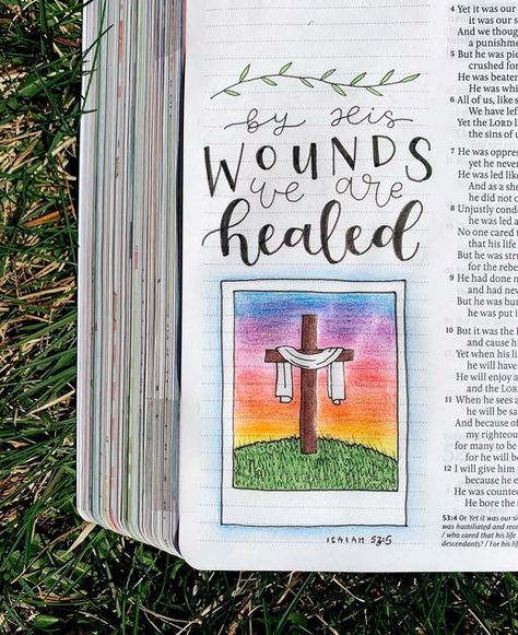 Easter Bible Journaling, Isaiah Bible, Bible Journal Notebooks, Isaiah 53 5, Bible Drawing, Bible Journaling Ideas Drawings, Bible Journal Notes, Inspire Bible Journaling, New Bible