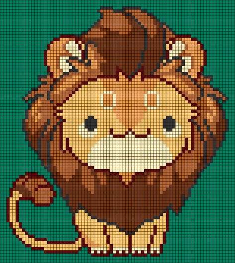 Crochet Lion Tapestry, Lion Pixel Art, Perler Bead Pokemon Patterns, Lion Tapestry, Kawaii Cross Stitch, Animal Eyes, Weaving Loom Diy, Crochet Lion, Graph Crochet