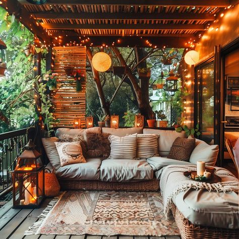 cozy_patio 1 Industrial Outdoor Design, Outdoor Twinkle Lights Patio, Hygge Patio, Comfy Outdoor Seating, Industrial Jungle, Desert Yard, Cozy Patio Ideas, Modern Kitchen Decor Ideas, Loft Houses