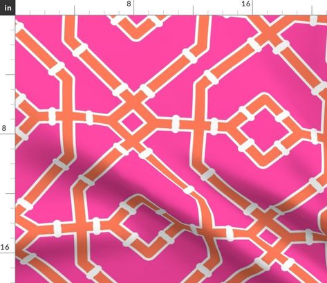 Bamboo Trellis Fabric Preppy Spring by Misentangledvision - Etsy Orange Chinoiserie, Orange Preppy, Preppy Decor, Bamboo Trellis, Barbie Aesthetic, Preppy Spring, Preppy Room, Pink Fabric, Dark Colors