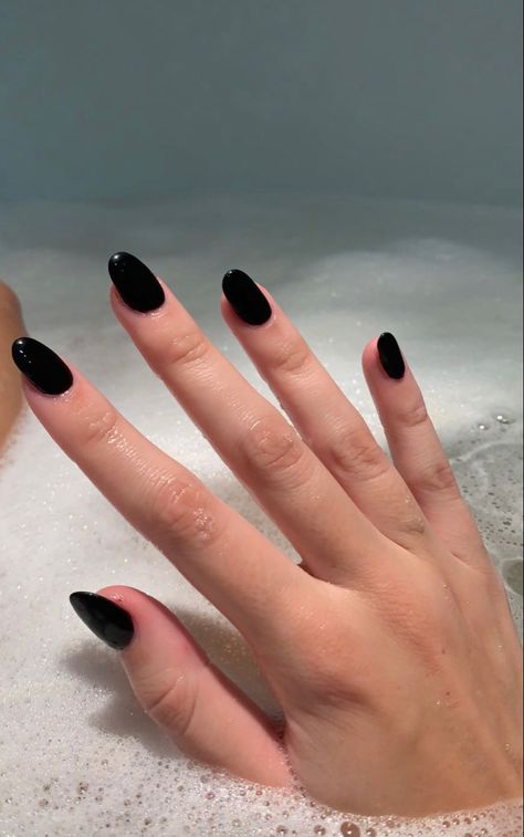 Short Oval Black Nails, Black Squoval Nails, Plain Black Nails, Almond Nails Black, Black Almond Nails, Grunge Nails, Nails Only, Soft Nails, Nails Black