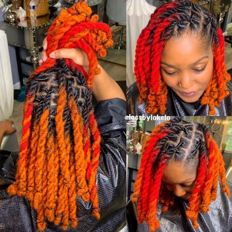 ColoringKing🎨 on Instagram: “❤️G O O D ☀️ M O R N I N G!🧡 @n.the.nude_wb_zone  came through For a custom color & some fresh twist 😍 ✨ Colorist: @richmindsett ✨Style:…” Orange Red Locs Black Women, Red And Orange Locs, Ginger And Red Locs, Dreads Color, Spirituality Journey, Color Locs, Ginger Locs, Dyed Locs, Short Dreadlocks