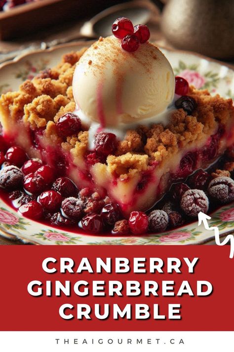 This Cranberry Gingerbread Crumble blends the tartness of cranberries with the warmth of gingerbread spices, creating a balance that’s both festive and comforting. #christmasdessert #cranberrydessert Cranberry Thanksgiving Recipes, Gingerbread Tart, Gingerbread Crumble, Christmas Crumble, Cranberry Gingerbread, Cranberry Recipes Thanksgiving, Cranberry Crumble, Gingerbread Dessert, Cranberry Thanksgiving