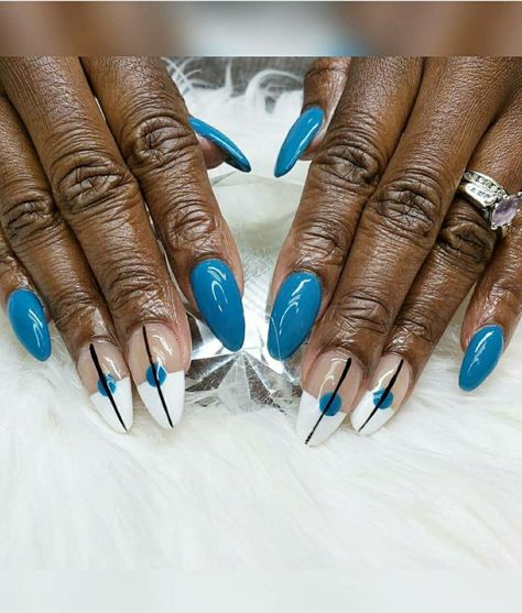 #AlmondNails #TealNails + #FrenchTip #AbstractNailArt by The Glitter Boxx NY in Brooklyn, NY Almond Teal Nails, Teal Almond Nails, Nails Teal, Teal Nails, Turquoise Nails, Abstract Nail Art, Almond Shape Nails, Almond Nails Designs, Almond Nail