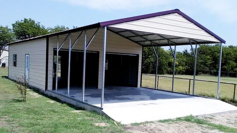 Enclosed Metal Carport Ideas, Metal Carport Ideas, Lean To Porch, Detached Carport, Enclosed Carport, Carport Prices, Metal Garage Buildings, Carport Ideas, Pole Barn Garage